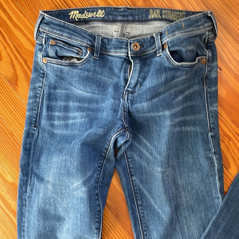 Madewell Medium Wash Rail Straight Leg Mid Rise Whiskered Jeans 28x34